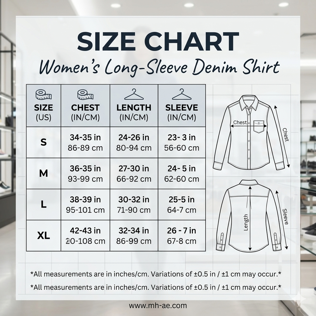 Classic Indigo Denim Long-Sleeve Shirt – Women Tailored Casual Fit | Sizes S-XL | MH