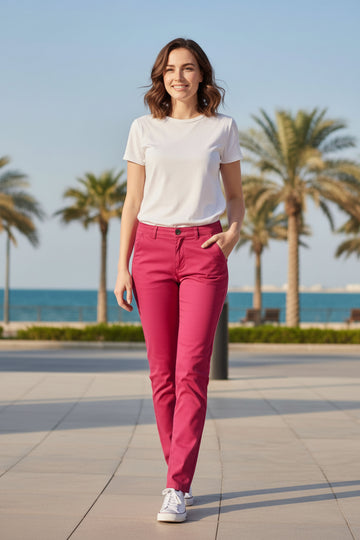 Women’s Slim Fit Cotton Pants – Hot Pink | Sizes 26"-36" Waist | MH