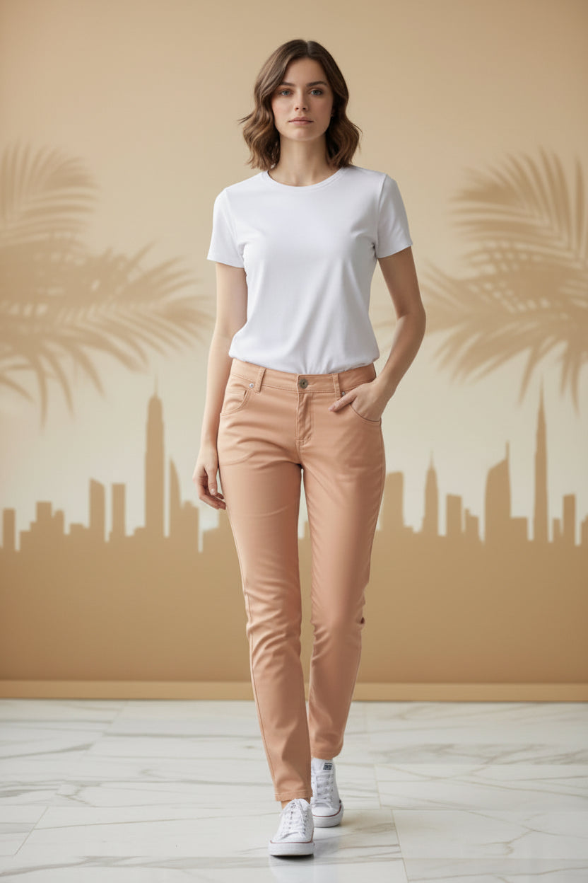 Women’s Casual Mint Chino Trousers Slim Leg Pockets Cotton Pants – Cream | Sizes 26-36 Inch Waist | MH