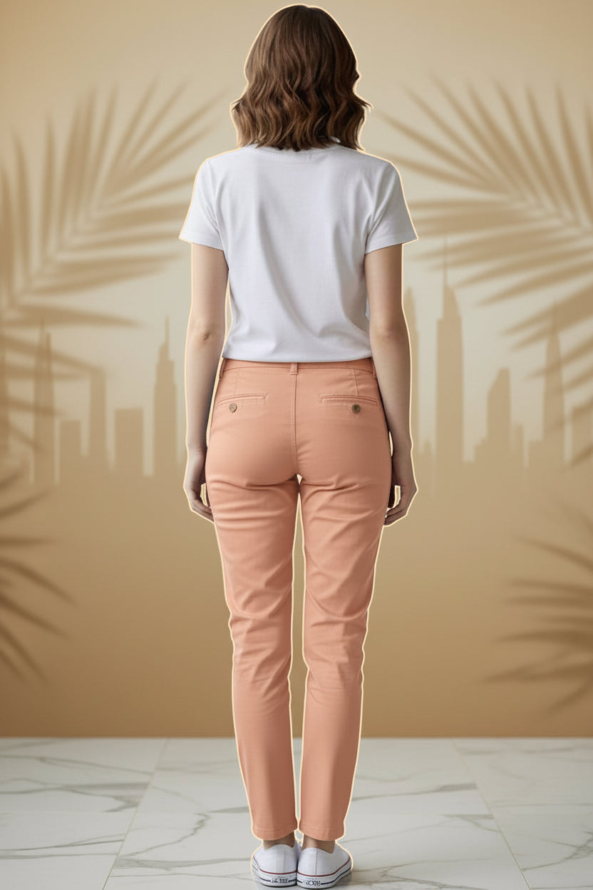 Women’s Casual Mint Chino Trousers Slim Leg Pockets Cotton Pants – Cream | Sizes 26-36 Inch Waist | MH