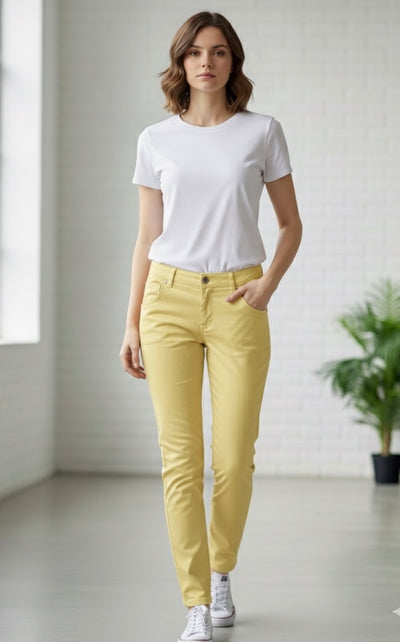 Women’s Slim Fit Cotton Pants – Yellow | MH