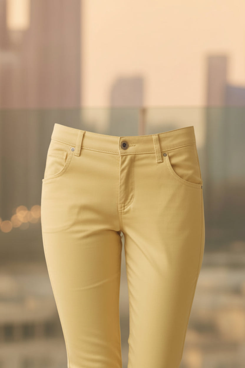 Women’s Yellow Chino Pants Slim Fit Casual Trousers Fit Cotton Pants | Sizes 26-36 Waist | MH