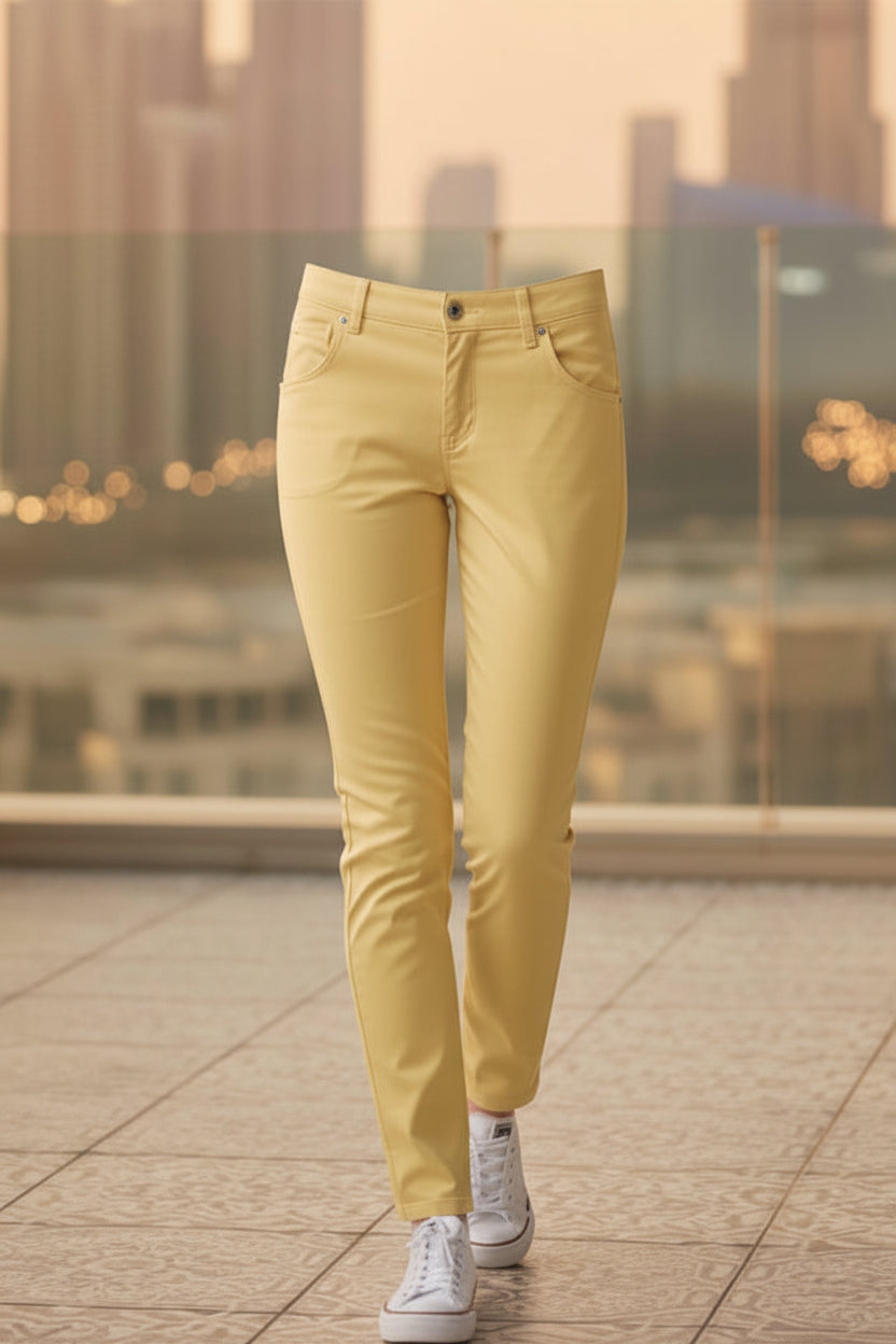 Women’s Yellow Chino Pants Slim Fit Casual Trousers Fit Cotton Pants | Sizes 26-36 Waist | MH
