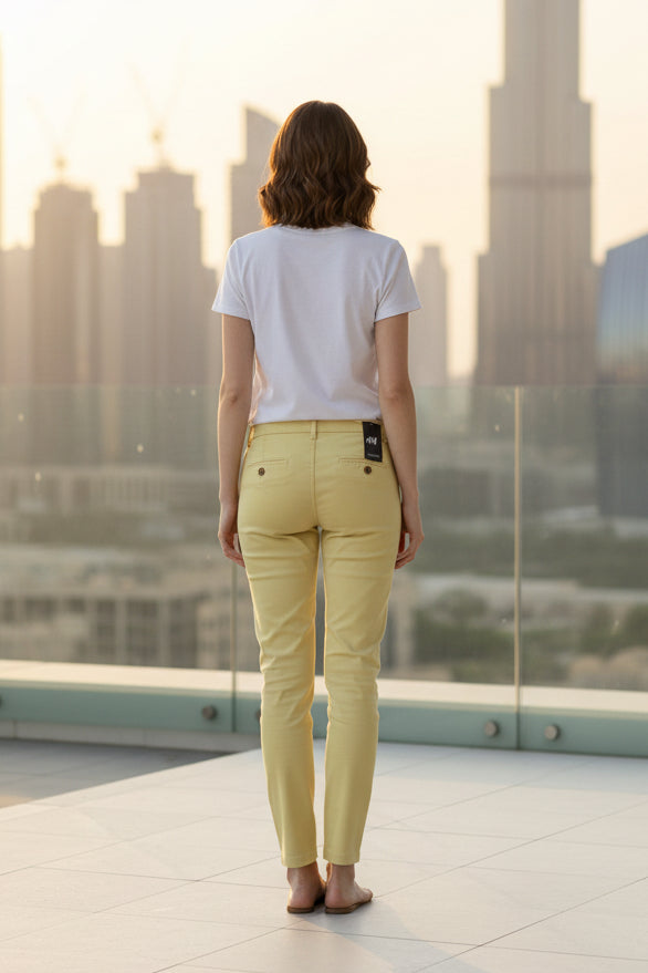 Women’s Yellow Chino Pants Slim Fit Casual Trousers Fit Cotton Pants | Sizes 26-36 Waist | MH