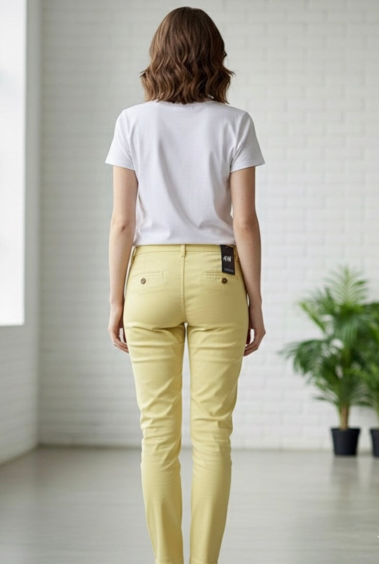 Women’s Slim Fit Cotton Pants – Yellow | MH