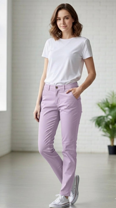 Women’s Slim Fit Cotton Pants – Lavender | MH