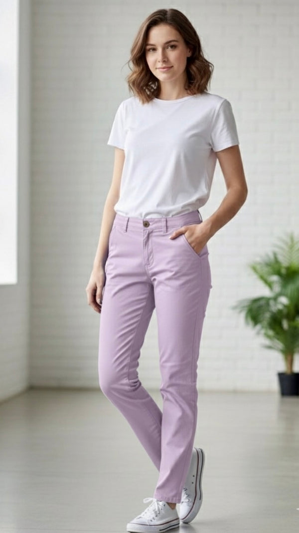 Women’s Slim Fit Cotton Pants – Lavender | MH