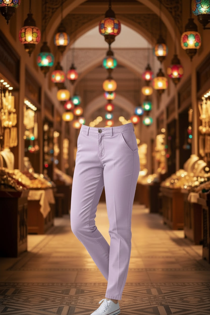 Women’s Lavender Slim Fit Chino Trousers | Stretch Cotton Casual Smart Pants | Sizes 26”–36”| MH