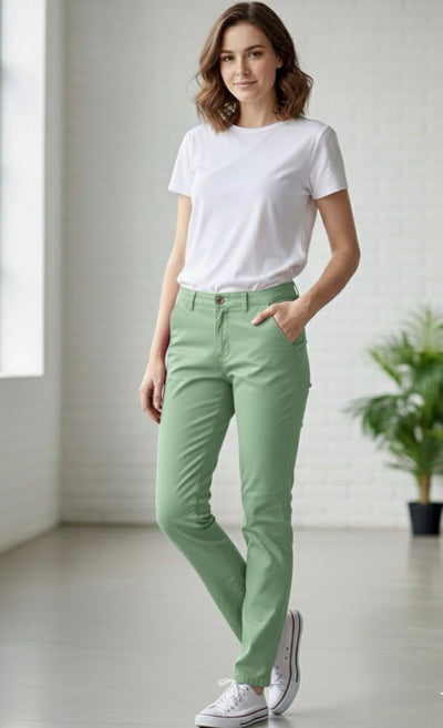 Women’s Slim Fit Cotton Pants – Leaf Green | MH