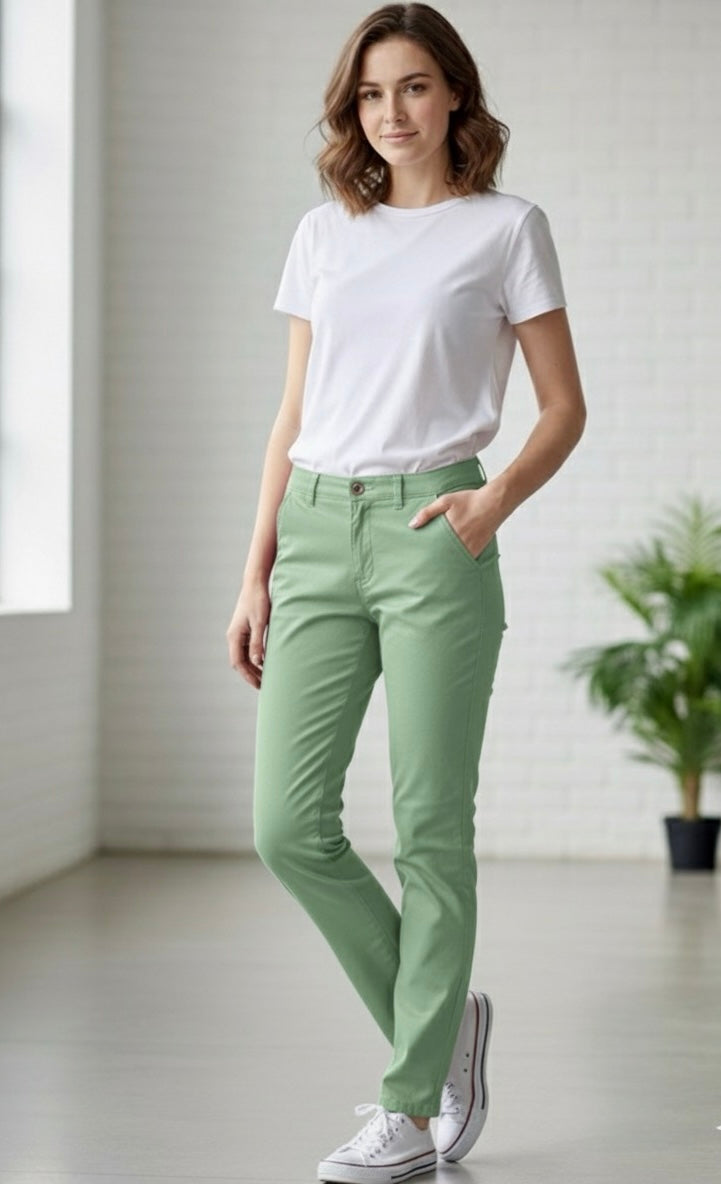 Women’s Slim Fit Cotton Pants – Leaf Green | MH