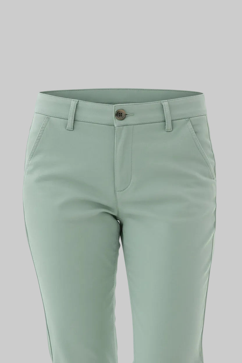 Women’s Casual Leaf Green Chino Trousers Slim Leg Pockets Slim Fit Cotton Pants | Sizes 26-36 Inch | MH