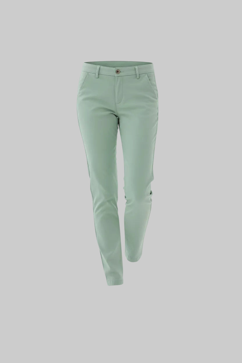 Women’s Casual Leaf Green Chino Trousers Slim Leg Pockets Slim Fit Cotton Pants | Sizes 26-36 Inch | MH