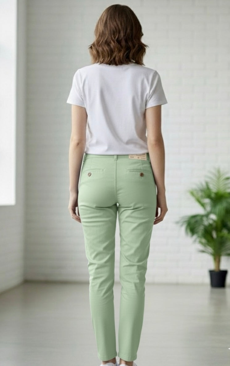 Women’s Slim Fit Cotton Pants – Leaf Green | MH