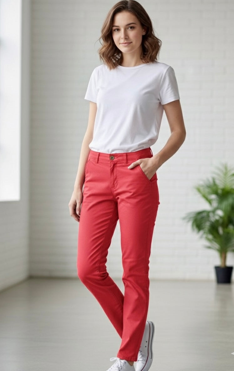 Women’s Slim Fit Cotton Pants – Red | MH