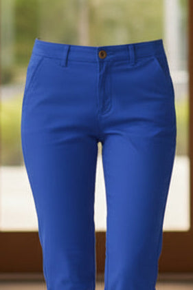 Women’s Royal Blue Slim Fit Chino Trousers | Stretch Cotton Casual Smart Pants | Sizes 26”–36” | MH