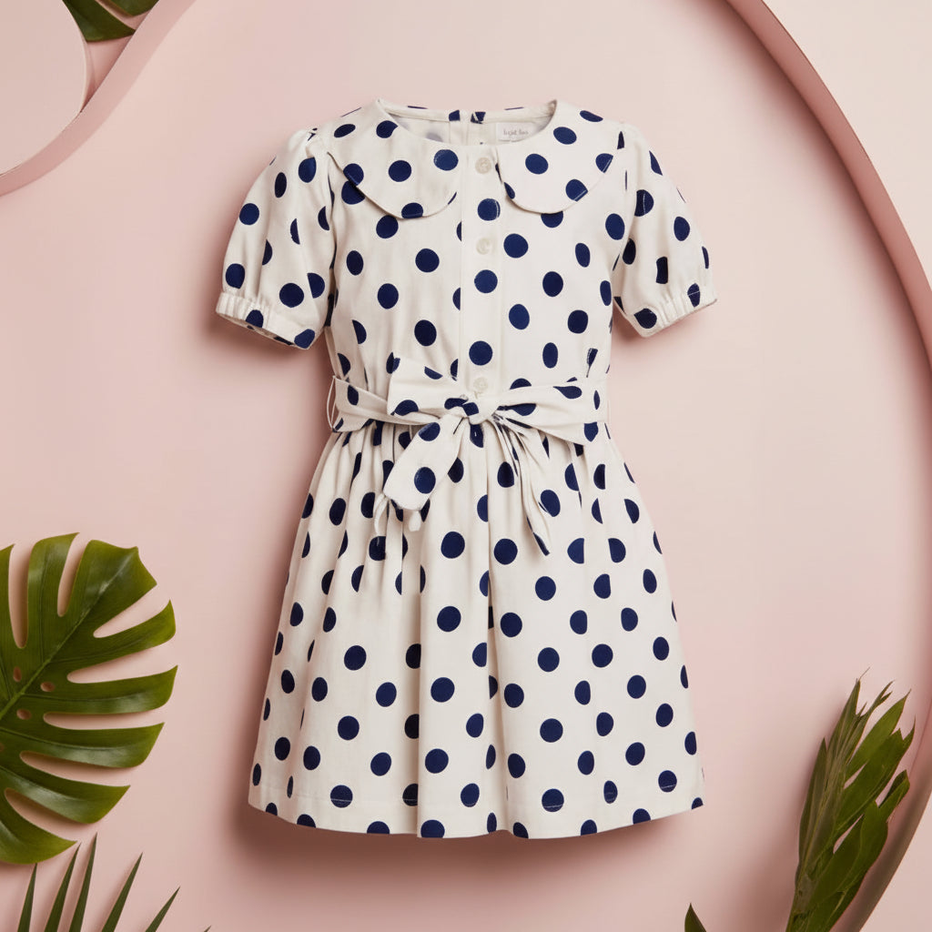 Girls' Polka Dot Tunic Top – Short Sleeve Tie-Waist Blouse (Ages 2-12) I MH