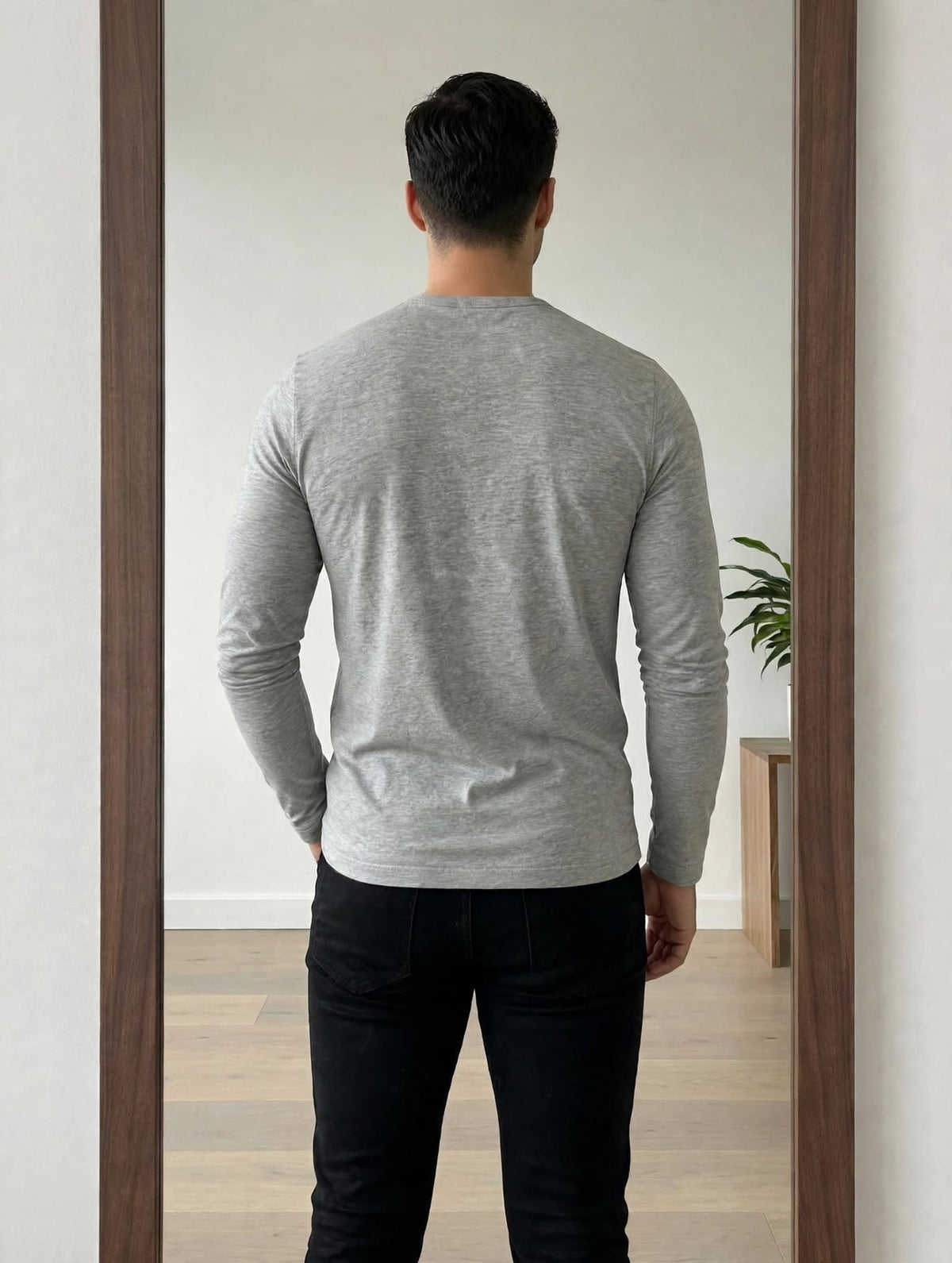 Men’s Light Gray V-Neck Henley Long Sleeve T-Shirt  | Sizes S-XXL | MH