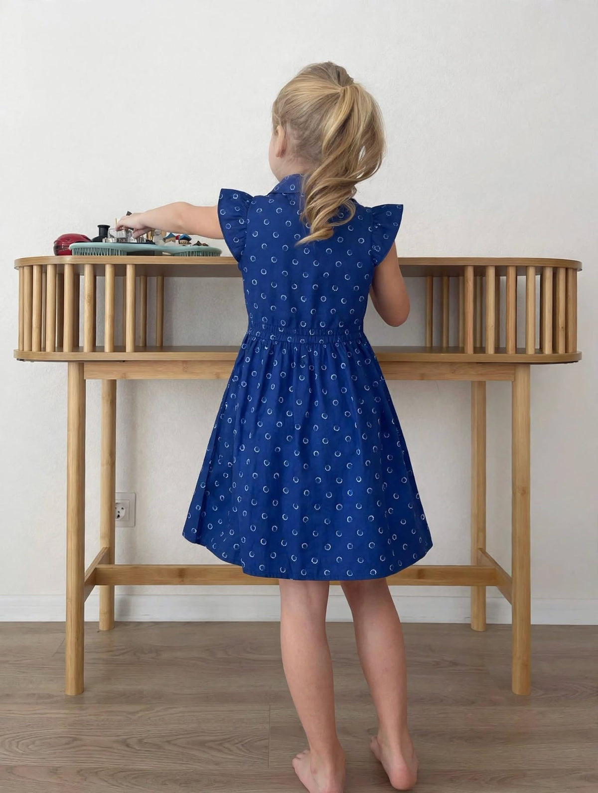 Girls Indigo Blue Printed Cotton Dress (2–12 Years) | Soft Casual Party Wear | MH AE