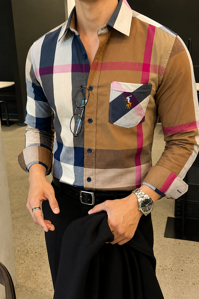 Men’s Premium Checkered Casual Shirt – Slim Fit Long Sleeve