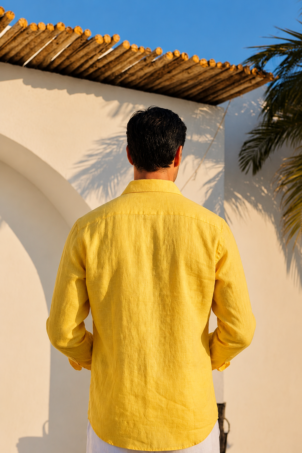 Premium Men’s Yellow Linen-Cotton Long Sleeve Shirt - Breathable Summer Wear