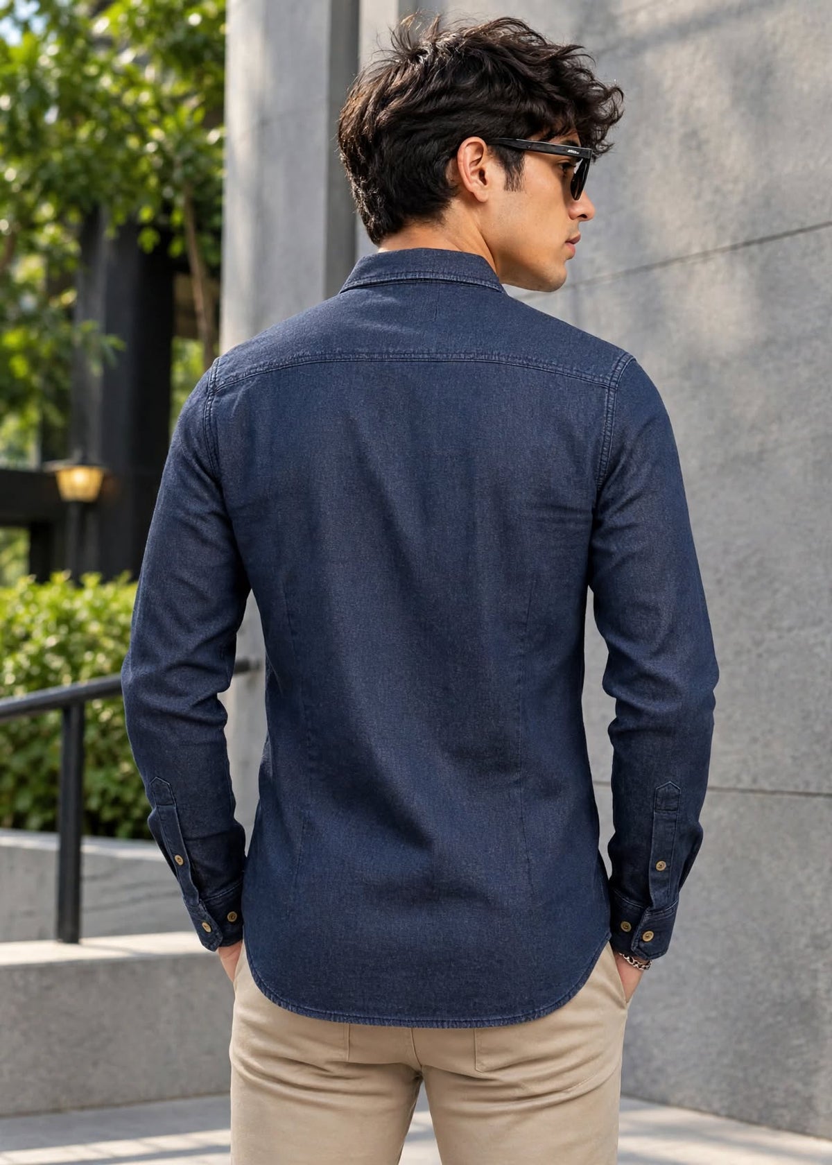 Men’s Blue Denim Button-Up Shirt Long Sleeve Relaxed Fit | Sizes S-XL | MH