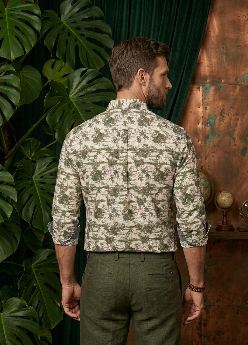 Men's Sage Green Urban Landscape Print Shirt | MH