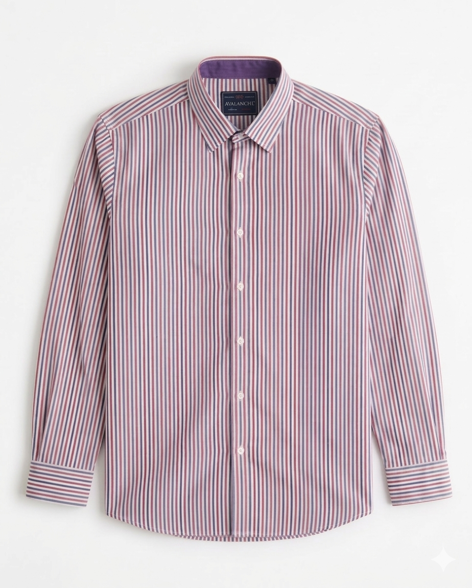 Men's Slim Fit Vertical Striped Cotton Long Sleeve Shirt | MH