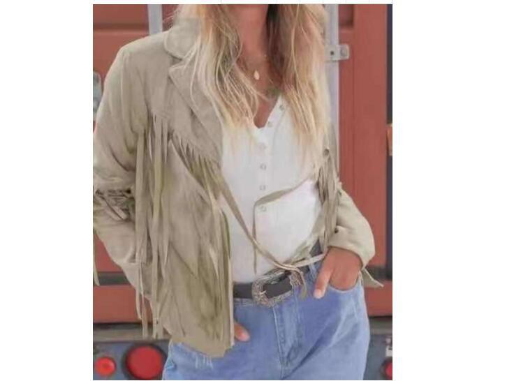 New women Motor Biker Cardigan OutwearsFaux Suede Tassel Jacket.