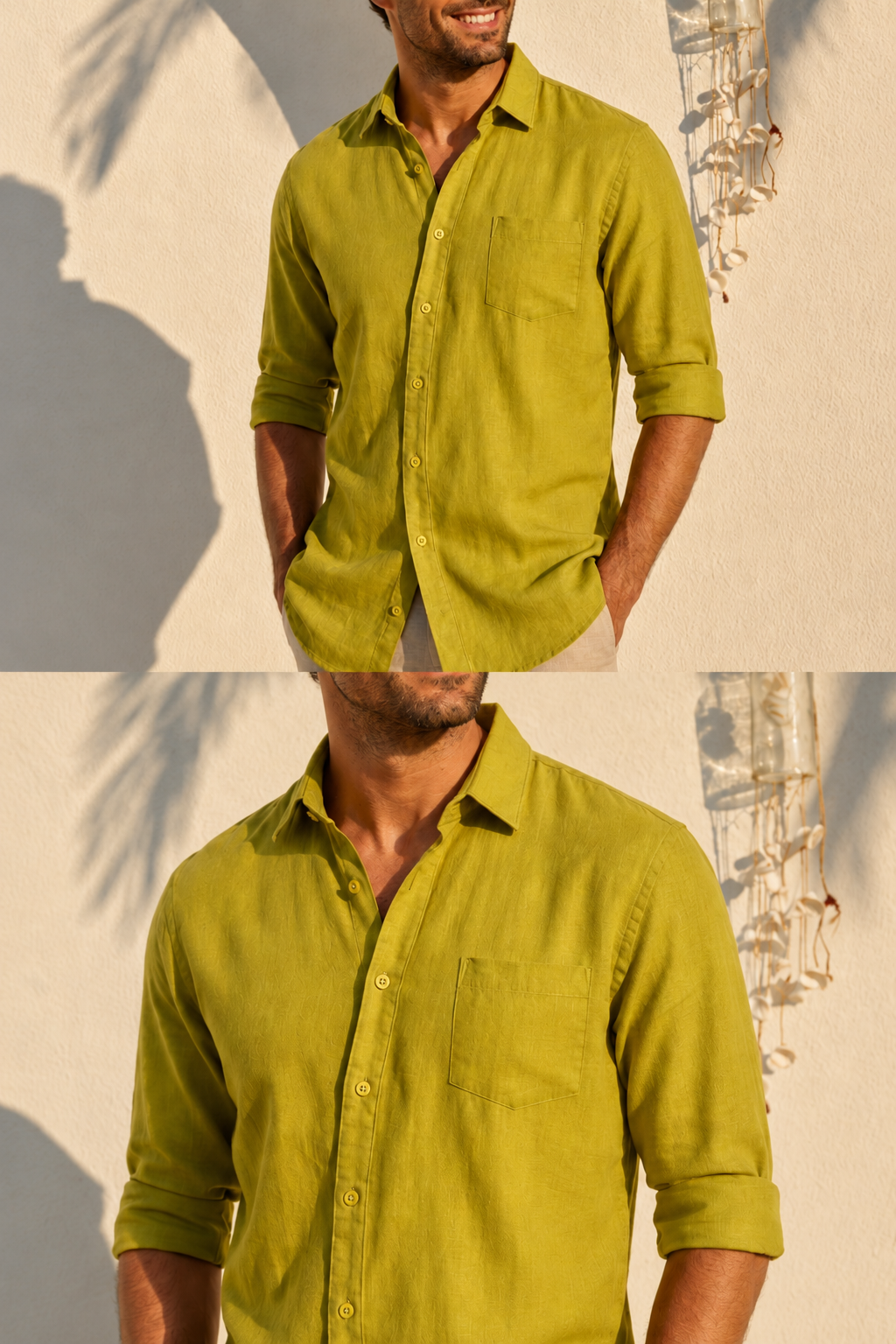 Premium Men’s 100% Linen Shirt – Chartreuse Lime Green