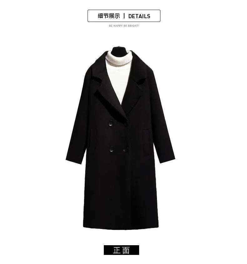 Black Woolen Coat Women's Mid Length New Style .