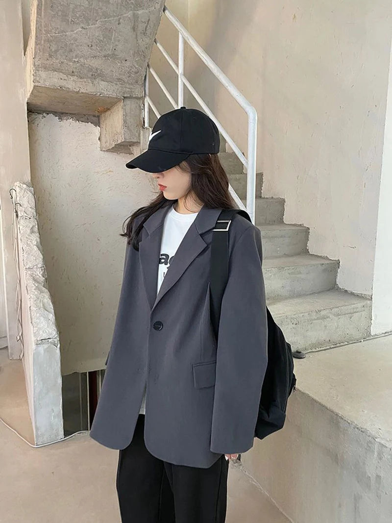 Jmprs Harajuku Grey Blazer Coat Women Korean .