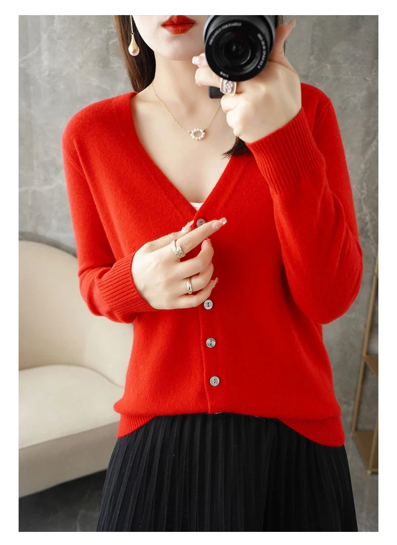 New V-Neck Temperament Small Fragrant Wind Women Loose Sweater .