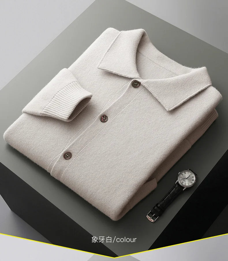 Autumn/Winter Cashmere Cardigan Men's Polo Neck Sweater.
