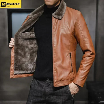 Brand Leather Jacket Men's Winter Motorcycle Clothes Leanther Jacket .