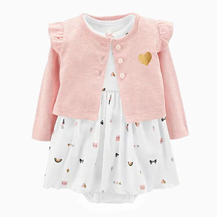 2pcs Spring Summer Infant Baby Girls Clothes Sets Toddler Dresses Long Sleeves Cardigan+Bodysuit Dress Newborn Girl Outfit