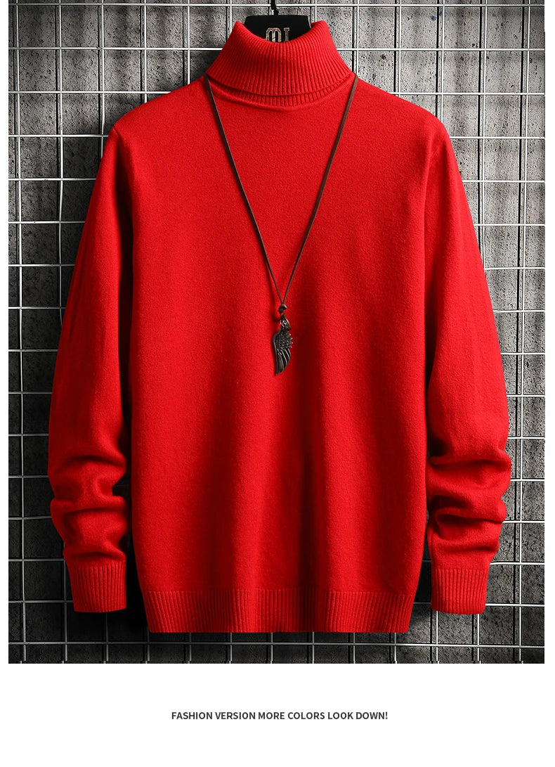 Men Pullovers Knitted Sweaters Turtleneck Solid Tops .