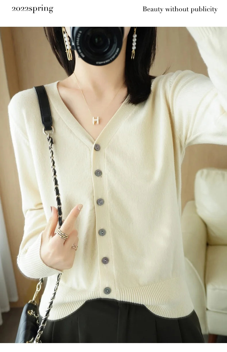 Cashmere Knit Cardigan V-Neck Solid Color Fashion High-Grade Comfortable.