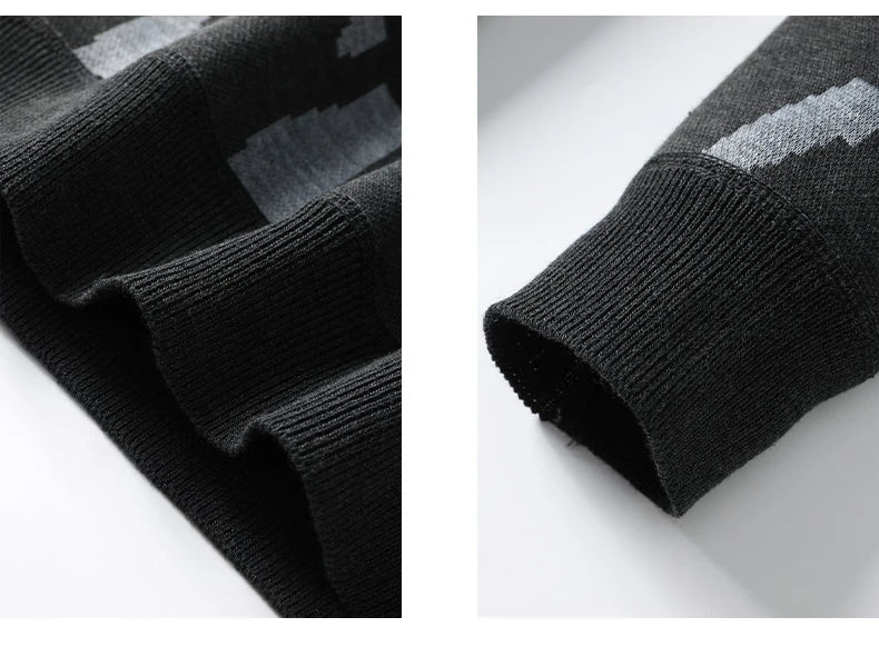 2024 M-4XL Autumn/Winter New Men's Sweater Half High Collar Zebra Pattern Color Blocked Velvet Knitted Sweater Warm Hoodie Top