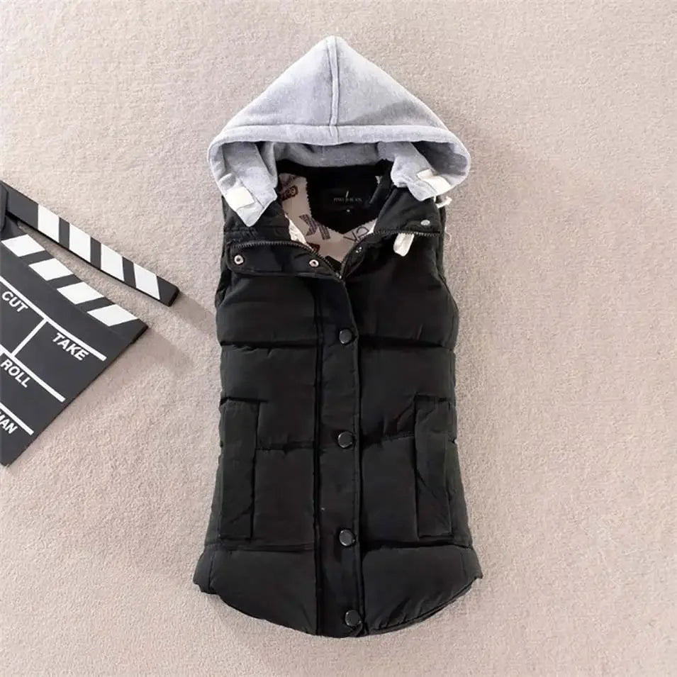Winter Fashion Cotton Vest Women Hooded Collar Casual Coat .