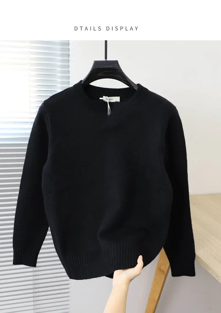 2023 Autumn and Winter Korean Edition Simple Solid Color Pullover Round Neck Soft and Versatile Popular Underlay Knitted Sweater