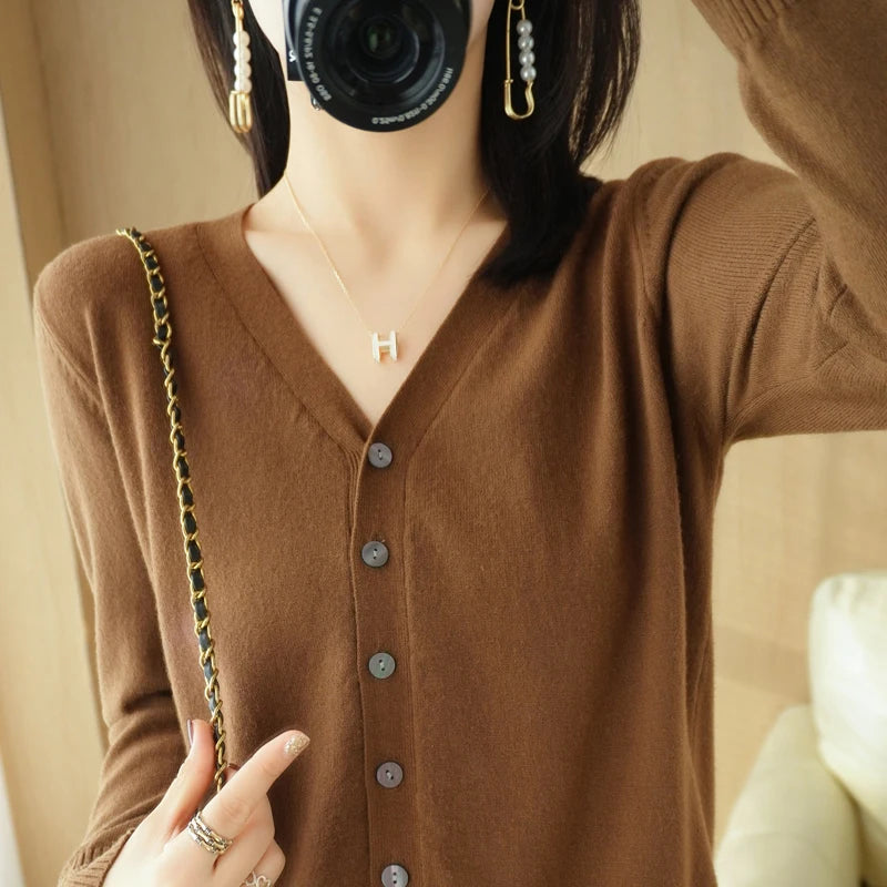 Cashmere Knit Cardigan V-Neck Solid Color Fashion High-Grade Comfortable.