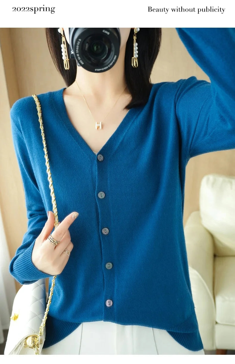 Cashmere Knit Cardigan V-Neck Solid Color Fashion High-Grade Comfortable.