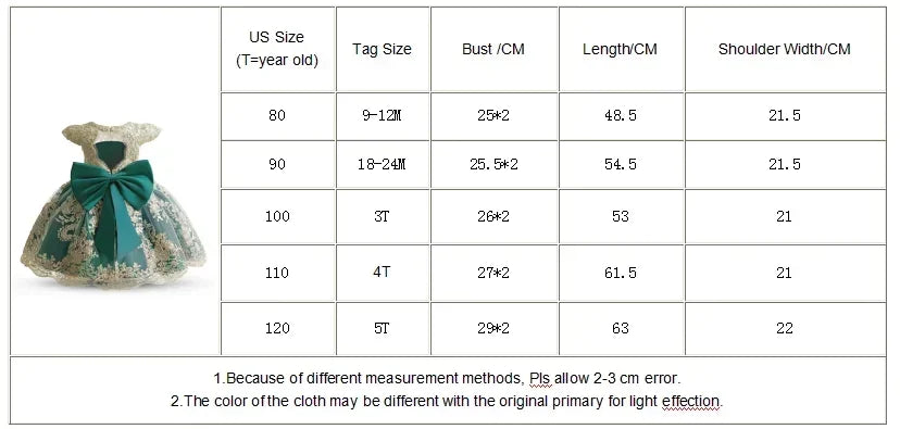 Toddler Baby Girls Lace Dress Elegant Embroidery Flower Princess Dresses for 1-5 Years Newborn Infant Green Christmas Costumes