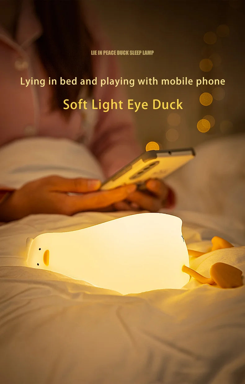 LED Cute Duck Nightlight USB Rechargeable Night Lamp Touch Sensor.