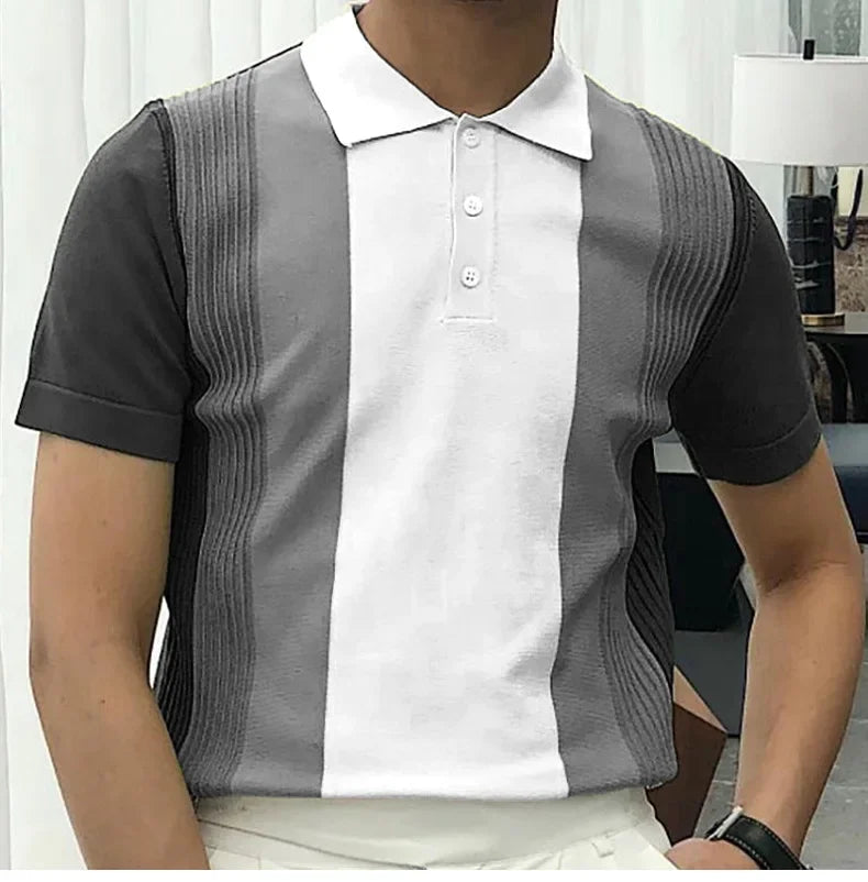 Men's Polo Shirts Vintage Striped Lightweight Knit Golf Shirts Classic Casual Short Sleeves Tops Male Business Social Shirt