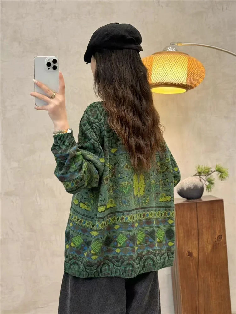 Amax luluE Fashion Pullover Woman Winter Printed Loose.