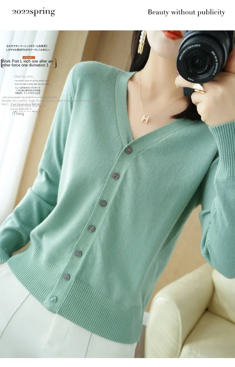 Cashmere Knit Cardigan V-Neck Solid Color Fashion High-Grade Comfortable.