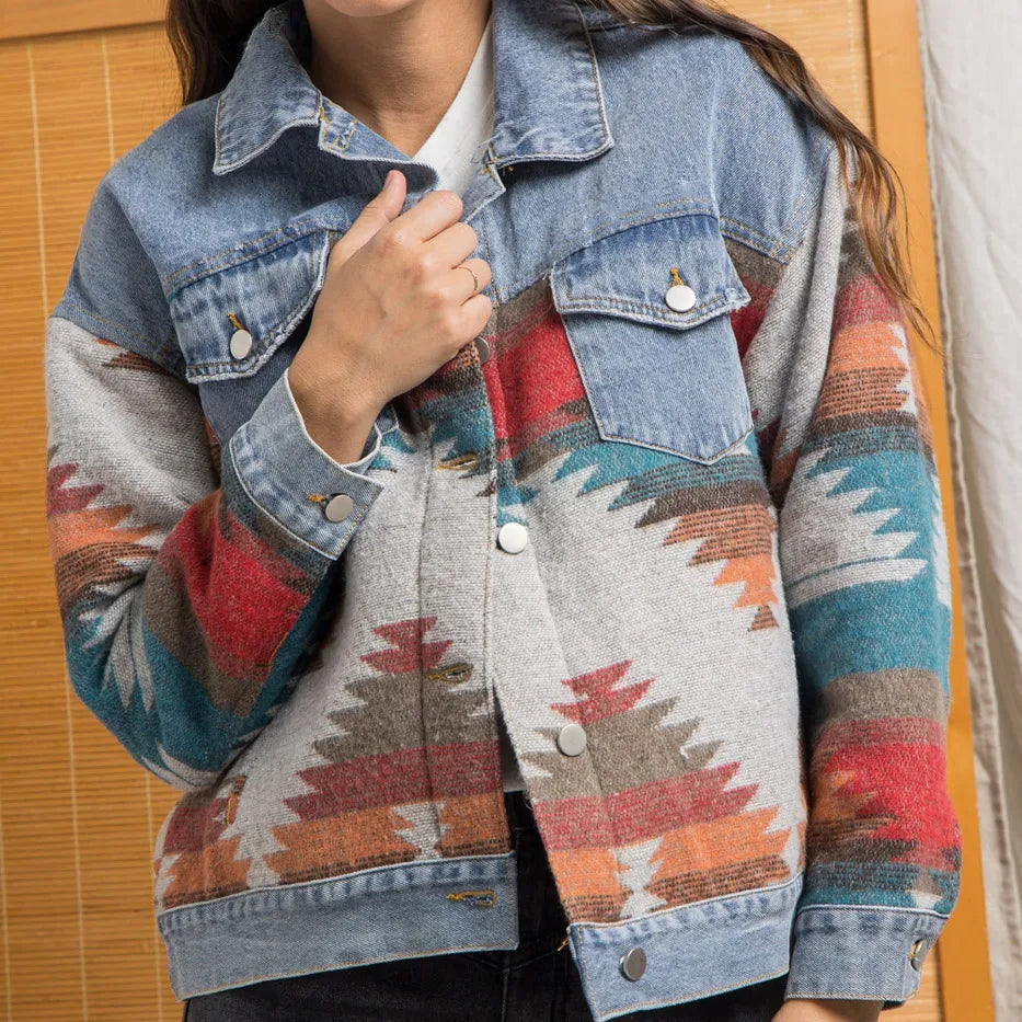 Europe and The United States Long Sleeve Lapel Loose Denim .