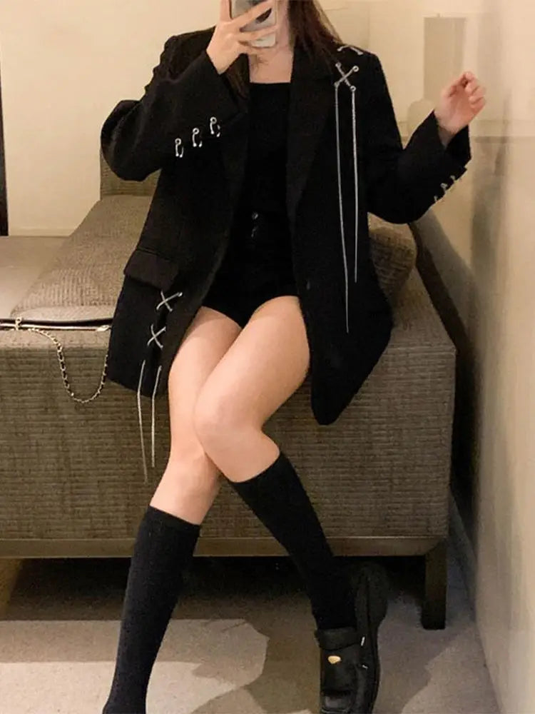 Black Blazer Women Clothing Ropa Mujer Streetwear .