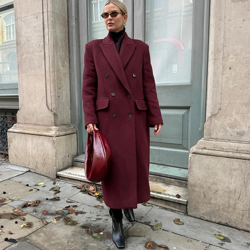 Faux Fur Long Jackets Women Casual Loose Lapel Double Breasted.